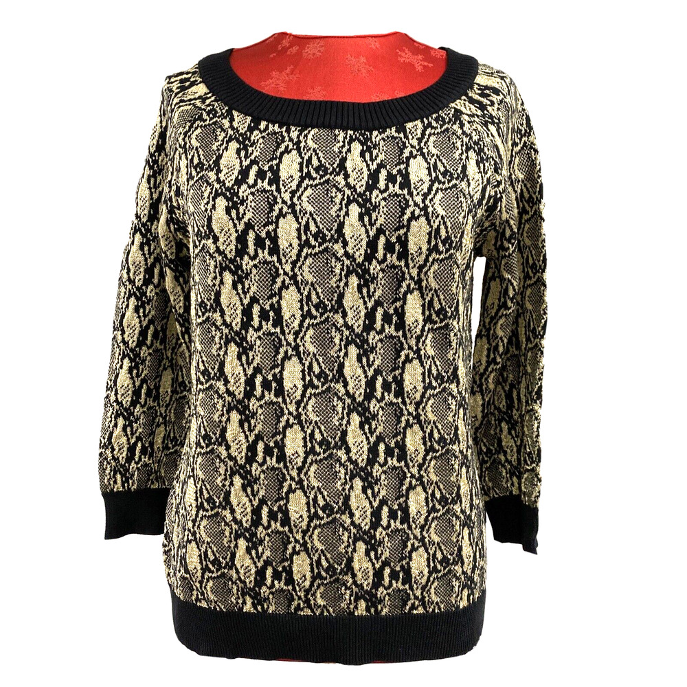 Lauren Ralph Lauren L pullover sweater black and golden metallic reptile motif